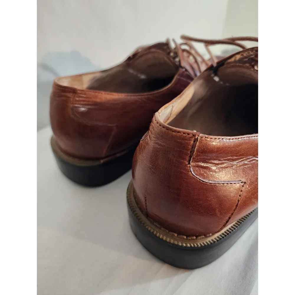 Giorgio V Mens Cognac Brown Leather Square Toe Oxford Dress Shoes Size 10